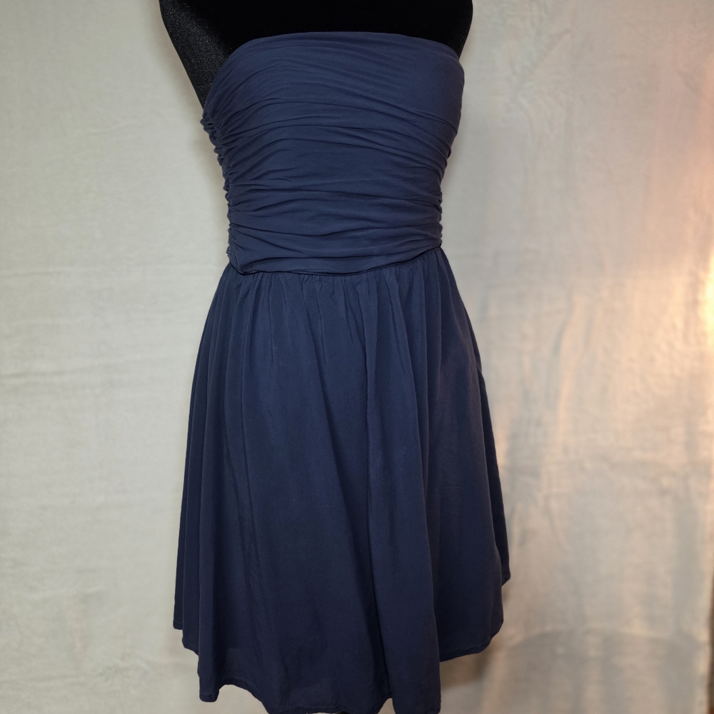 Vintage Y2k DKNY Zip Up Back Elegant Navy Ruffle Mini Dress Sleeveless Size 6.